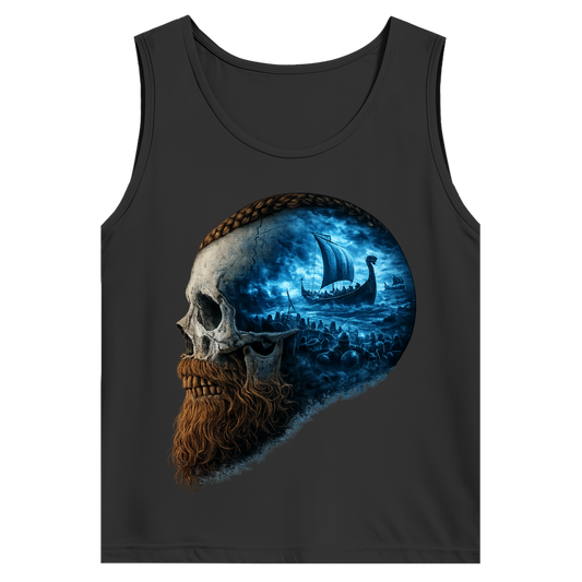 Herren Basic Tank Top Kopf eines Wikingerkriegers im Sturm blau