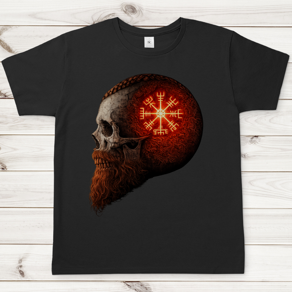 Herren T-Shirt Skull mit Vegvisir und Runen rot