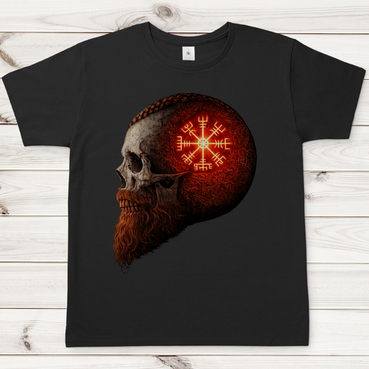 Herren T-Shirt Skull mit Vegvisir und Runen rot