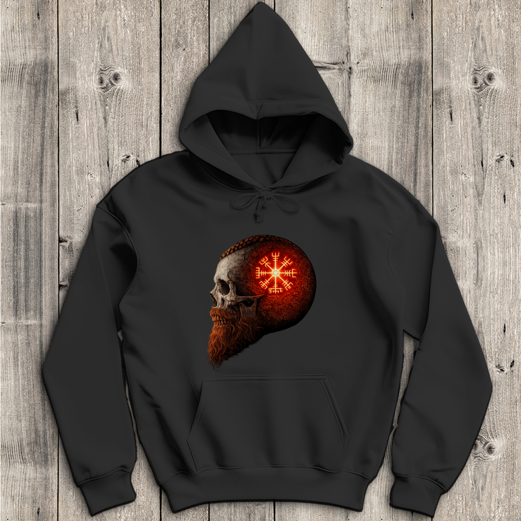 Herren Hoodie Skull mit Vegvisir und Runen rot