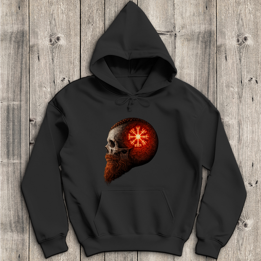 Herren Hoodie Skull mit Vegvisir und Runen rot