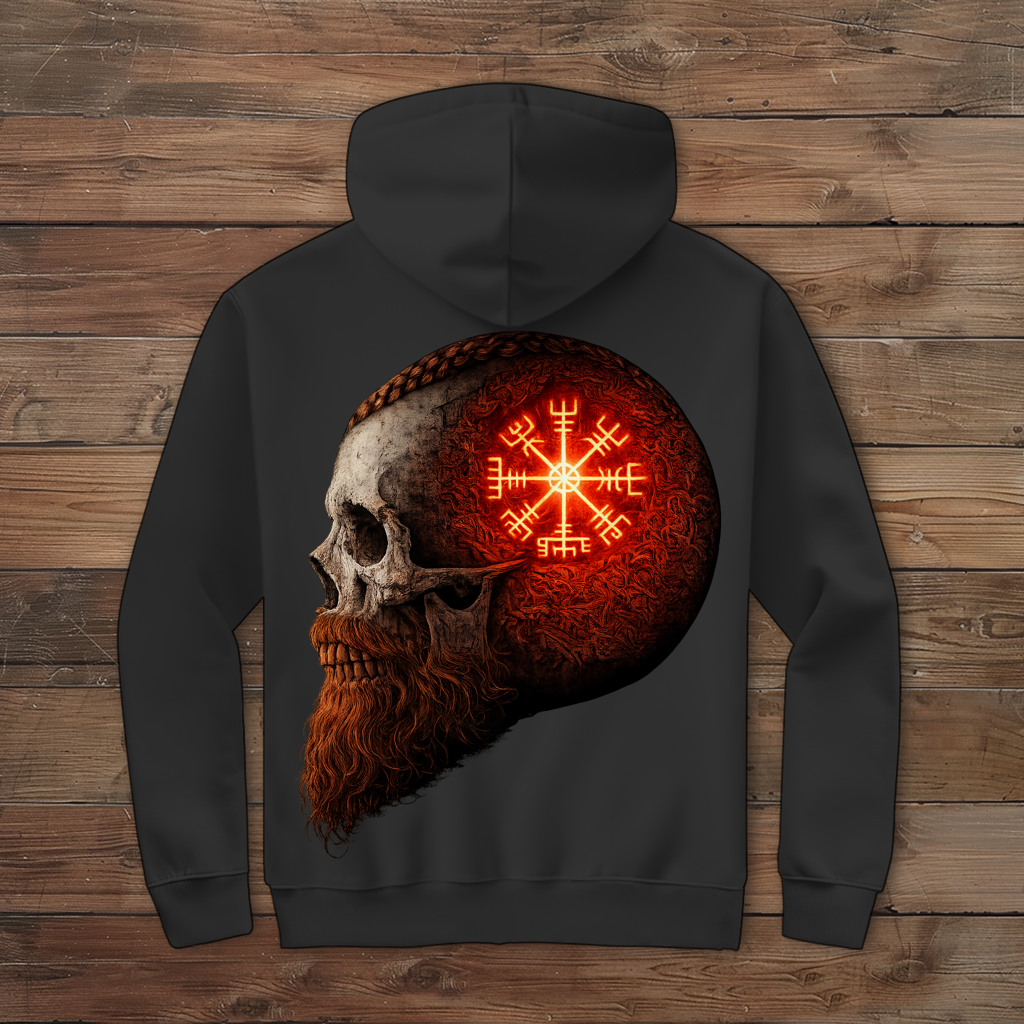 Herren Zipper Hoodie Skull mit Vegvisir und Runen rot