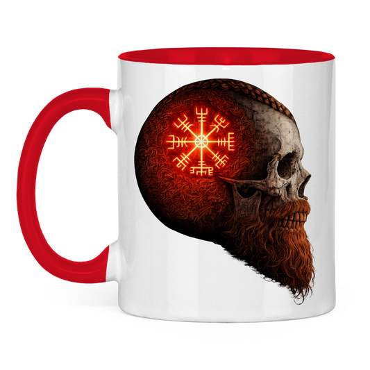 Tasse zweifarbig Skull mit Vegvisir und Runen rot