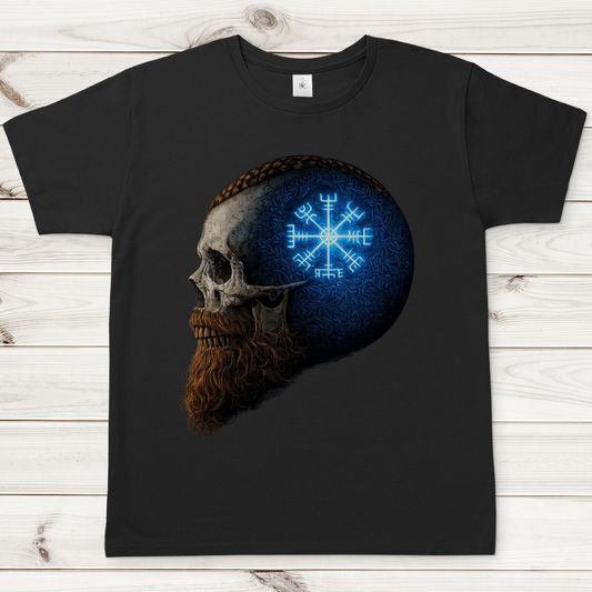 Herren T-Shirt Skull mit Vegvisir und Runen blau