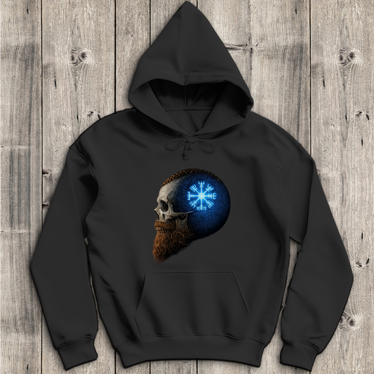 Herren Hoodie Skull mit Vegvisir und Runen blau
