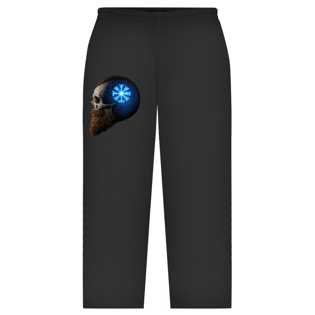 Oversize Sweatpants Skull mit Vegvisir und Runen blau