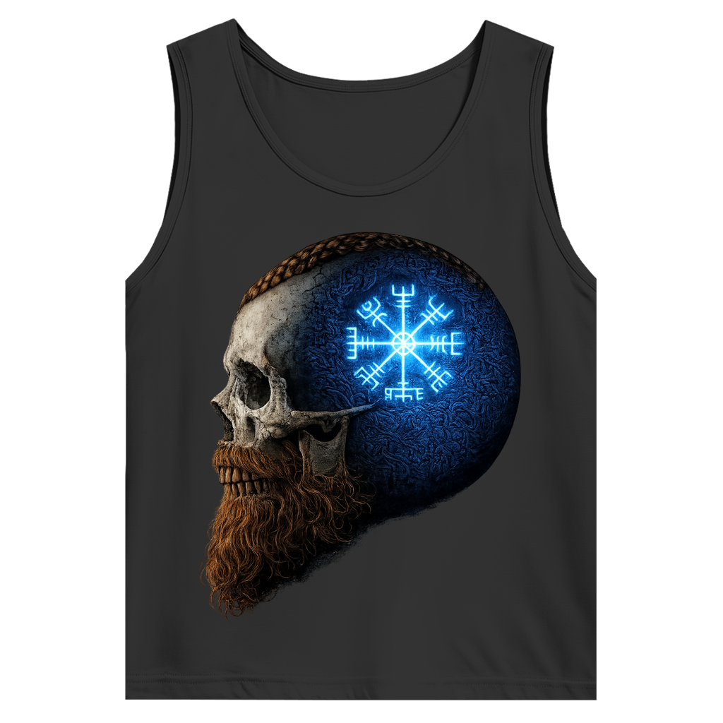 Herren Basic Tank Top Skull mit Vegvisir und Runen blau