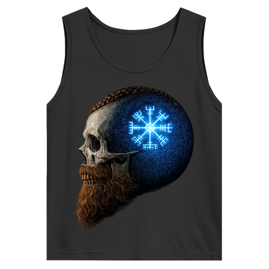 Herren Basic Tank Top Skull mit Vegvisir und Runen blau