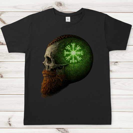 Herren T-Shirt Skull mit Vegvisir und Runen grün
