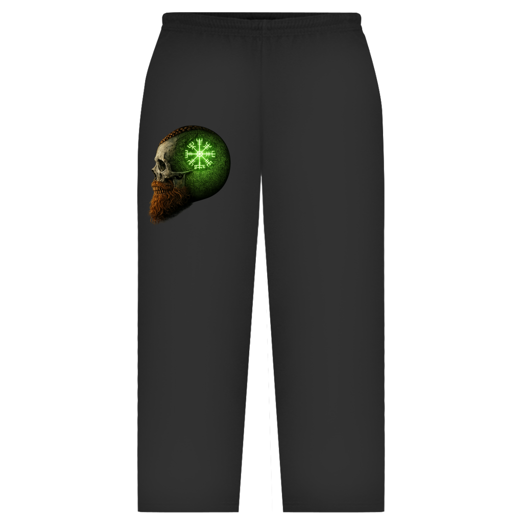 Oversize Sweatpants Skull mit Vegvisir und Runen grün
