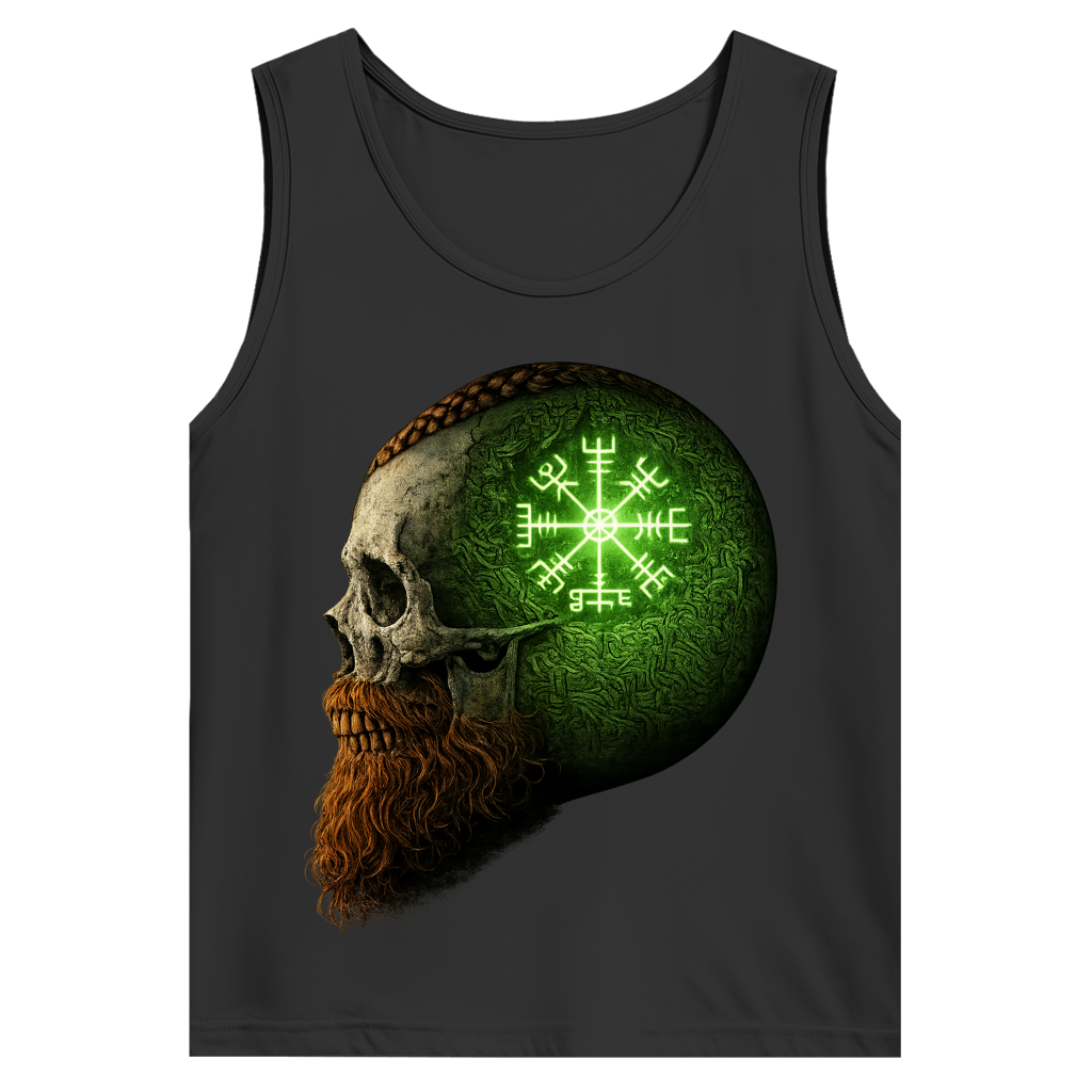 Herren Basic Tank Top Skull mit Vegvisir und Runen grün