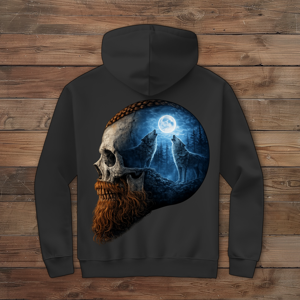 Herren Zipper Hoodie Schädel und Wolfsheulerei im Mondlicht