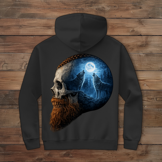 Herren Zipper Hoodie Schädel und Wolfsheulerei im Mondlicht