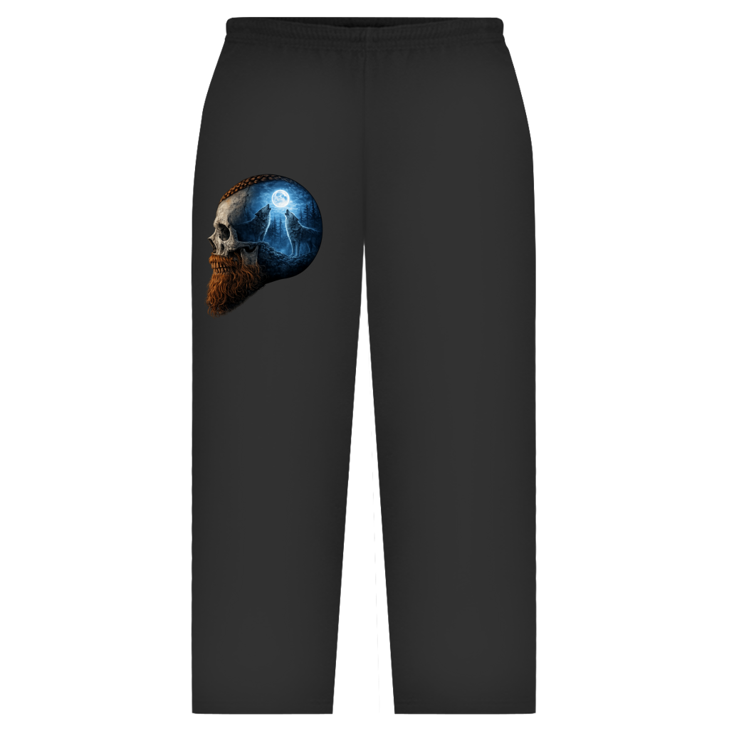 Oversize Sweatpants Schädel und Wolfsheulerei im Mondlicht