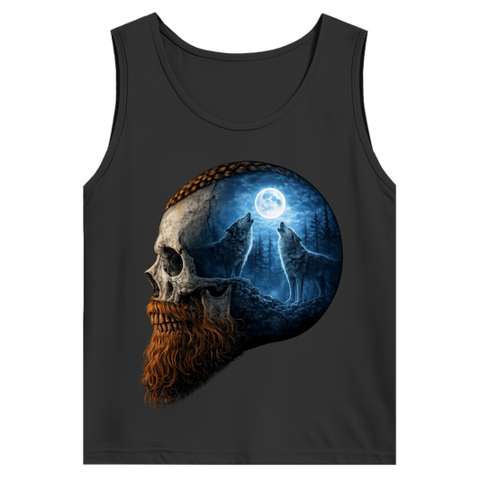 Herren Basic Tank Top Schädel und Wolfsheulerei im Mondlicht