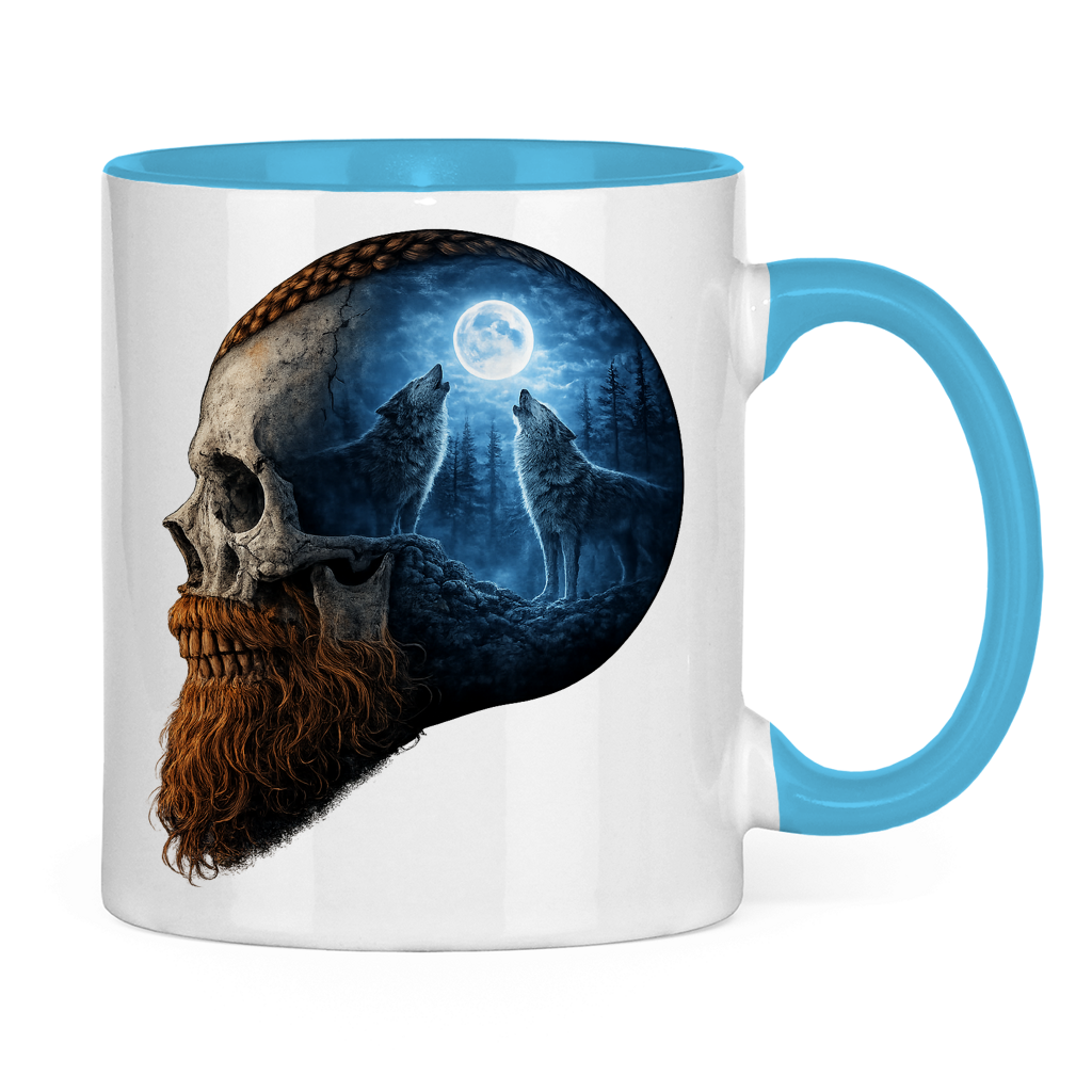 Tasse zweifarbig Schädel und Wolfsheulerei im Mondlicht