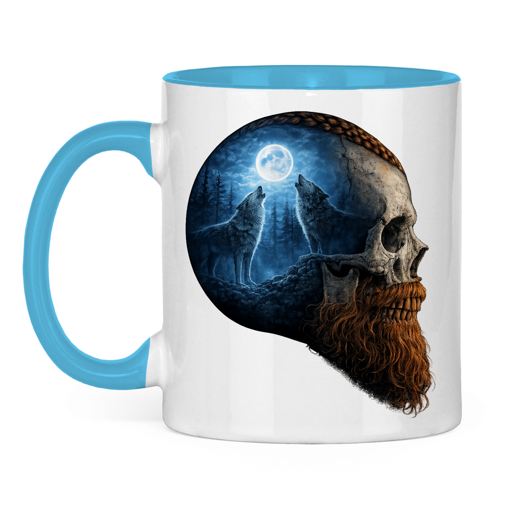 Tasse zweifarbig Schädel und Wolfsheulerei im Mondlicht