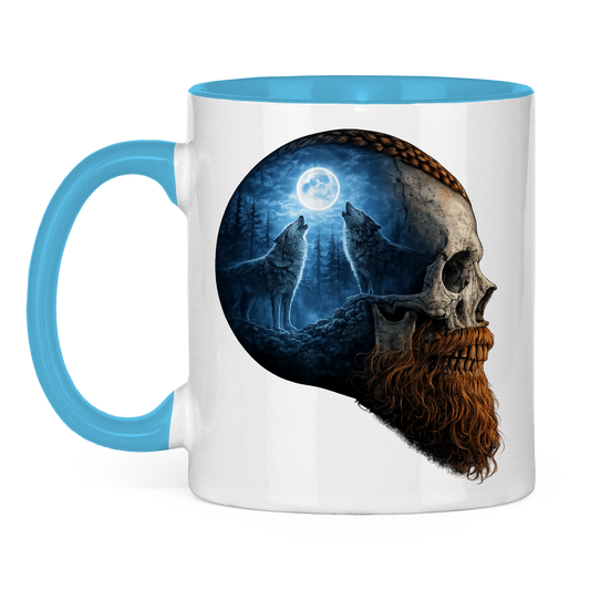 Tasse zweifarbig Schädel und Wolfsheulerei im Mondlicht