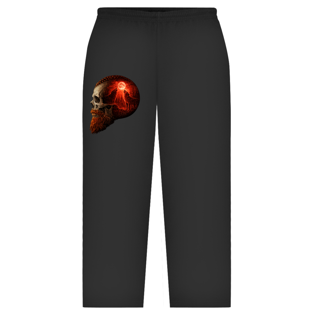 Oversize Sweatpants Schädel und Wolfsheulerei im Mondlicht rot