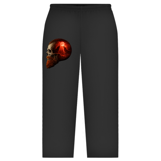 Oversize Sweatpants Schädel und Wolfsheulerei im Mondlicht rot