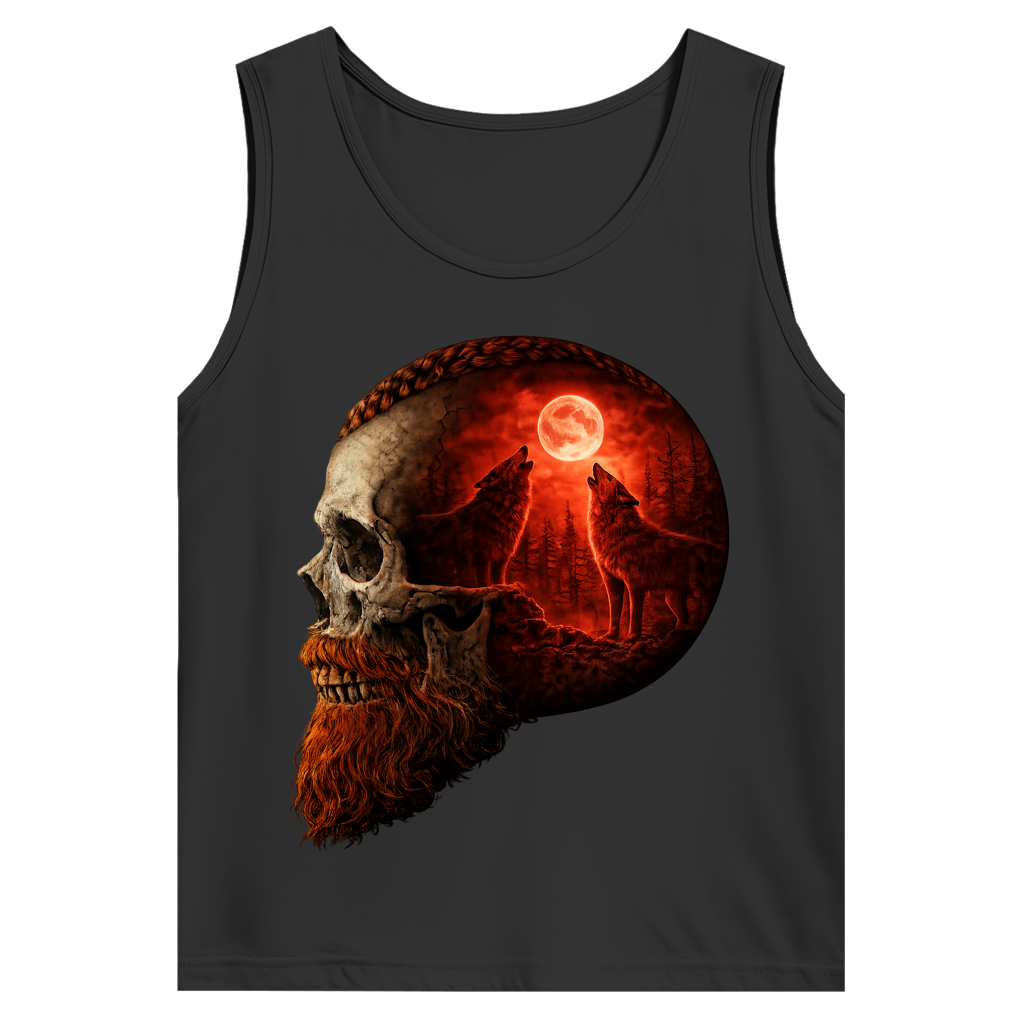 Herren Basic Tank Top Schädel und Wolfsheulerei im Mondlicht rot