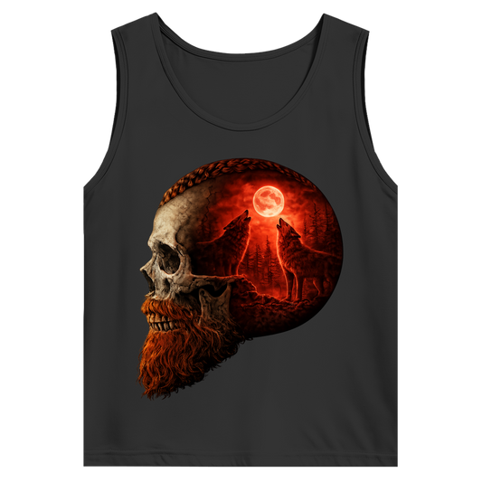 Herren Basic Tank Top Schädel und Wolfsheulerei im Mondlicht rot