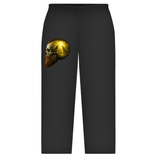 Oversize Sweatpants Schädel und Wolfsheulerei im Mondlicht gelb