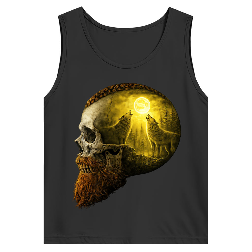 Herren Basic Tank Top Schädel und Wolfsheulerei im Mondlicht gelb