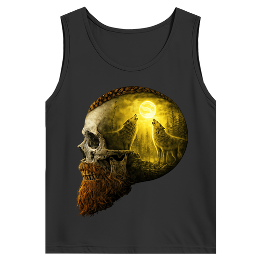 Herren Basic Tank Top Schädel und Wolfsheulerei im Mondlicht gelb