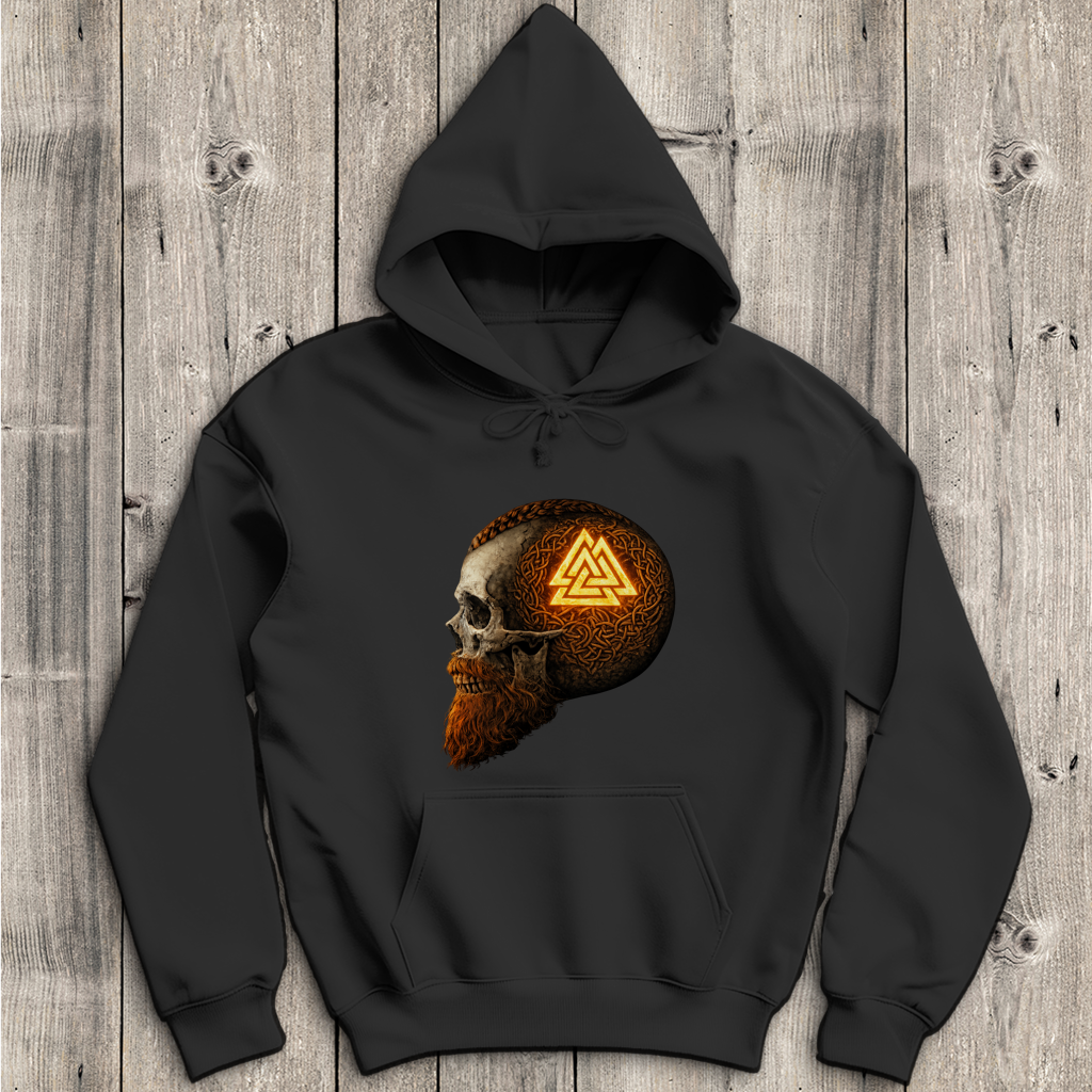 Herren Hoodie Leuchtendes Valknut auf alterm Schädel