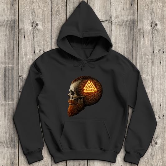 Herren Hoodie Leuchtendes Valknut auf alterm Schädel