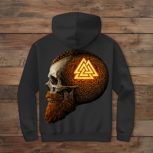 Herren Zipper Hoodie Leuchtendes Valknut auf alterm Schädel