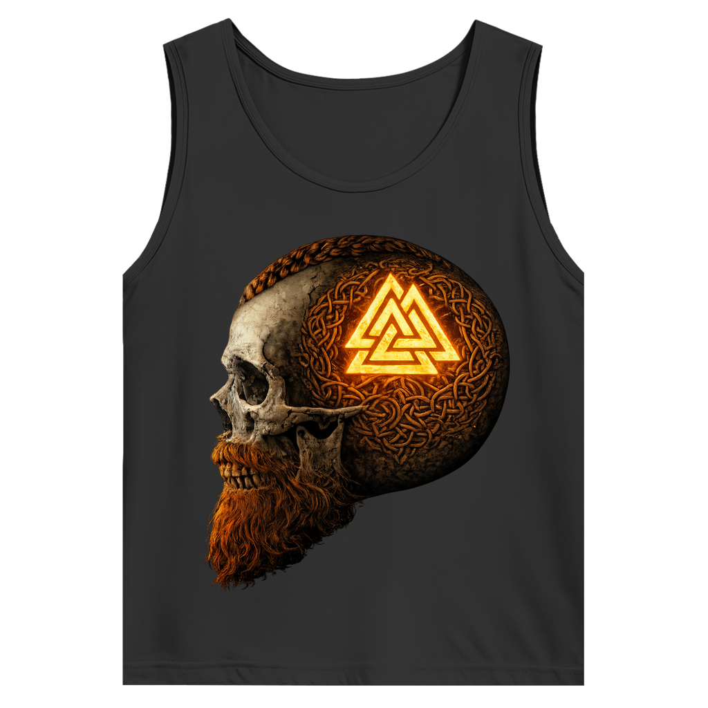 Herren Basic Tank Top Leuchtendes Valknut auf alterm Schädel