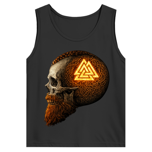 Herren Basic Tank Top Leuchtendes Valknut auf alterm Schädel