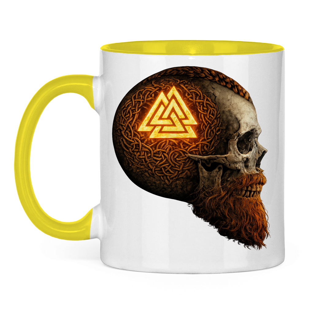 Tasse zweifarbig Leuchtendes Valknut auf alterm Schädel