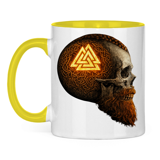Tasse zweifarbig Leuchtendes Valknut auf alterm Schädel