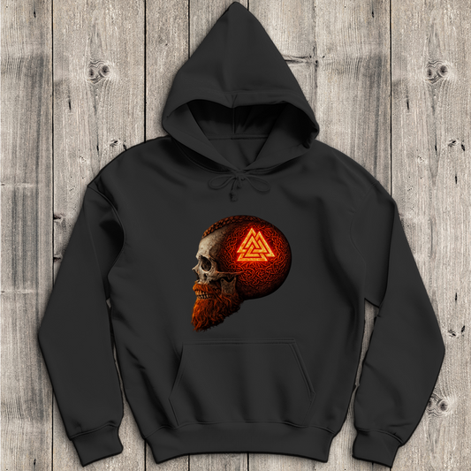 Herren Hoodie Leuchtendes Valknut auf alterm Schädel rot
