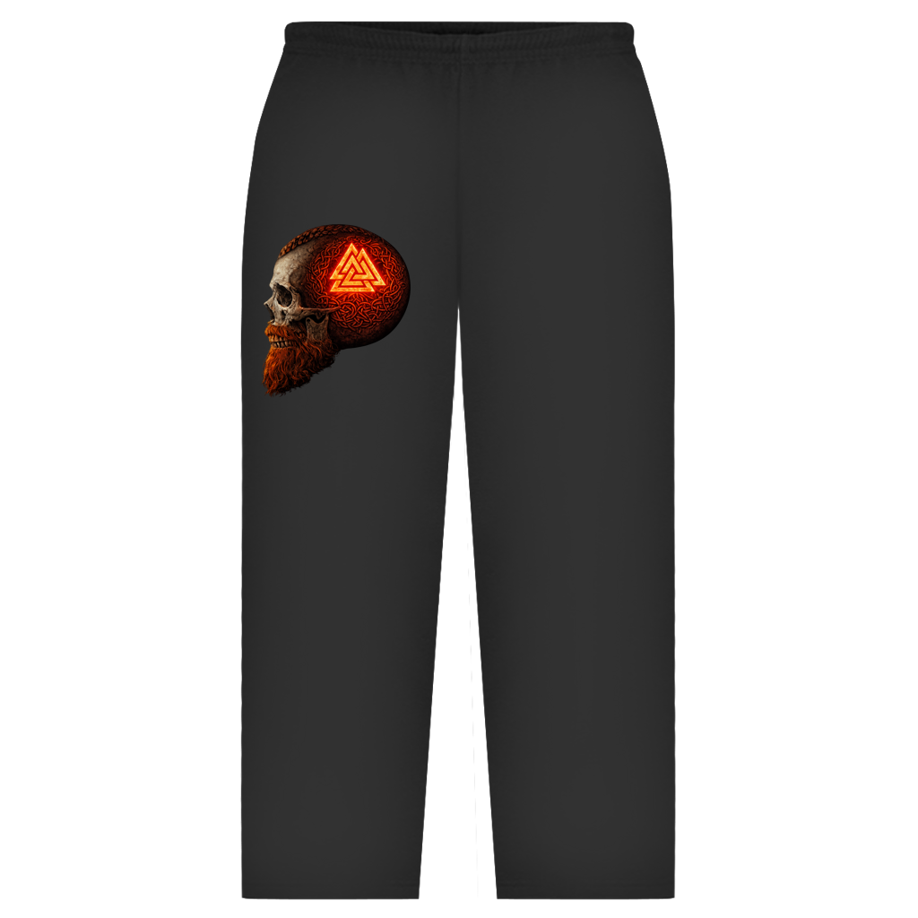 Oversize Sweatpants Leuchtendes Valknut auf alterm Schädel rot