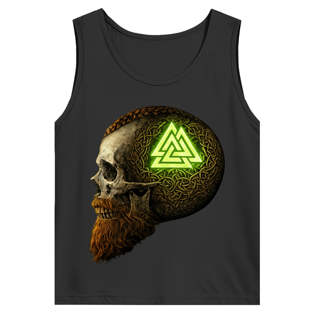 Herren Basic Tank Top Leuchtendes Valknut auf alterm Schädel grün