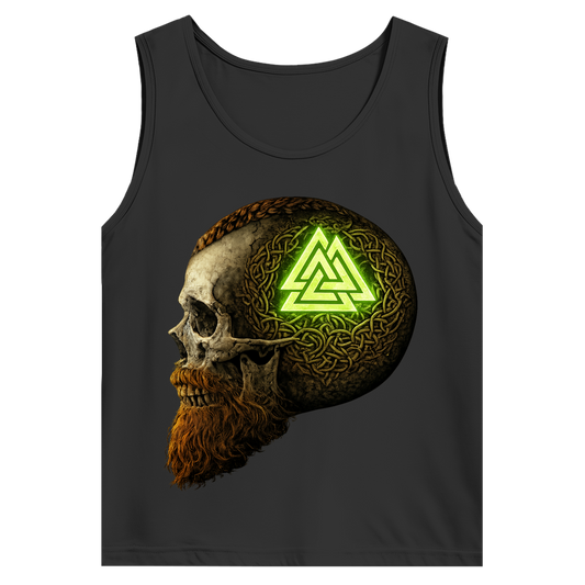Herren Basic Tank Top Leuchtendes Valknut auf alterm Schädel grün