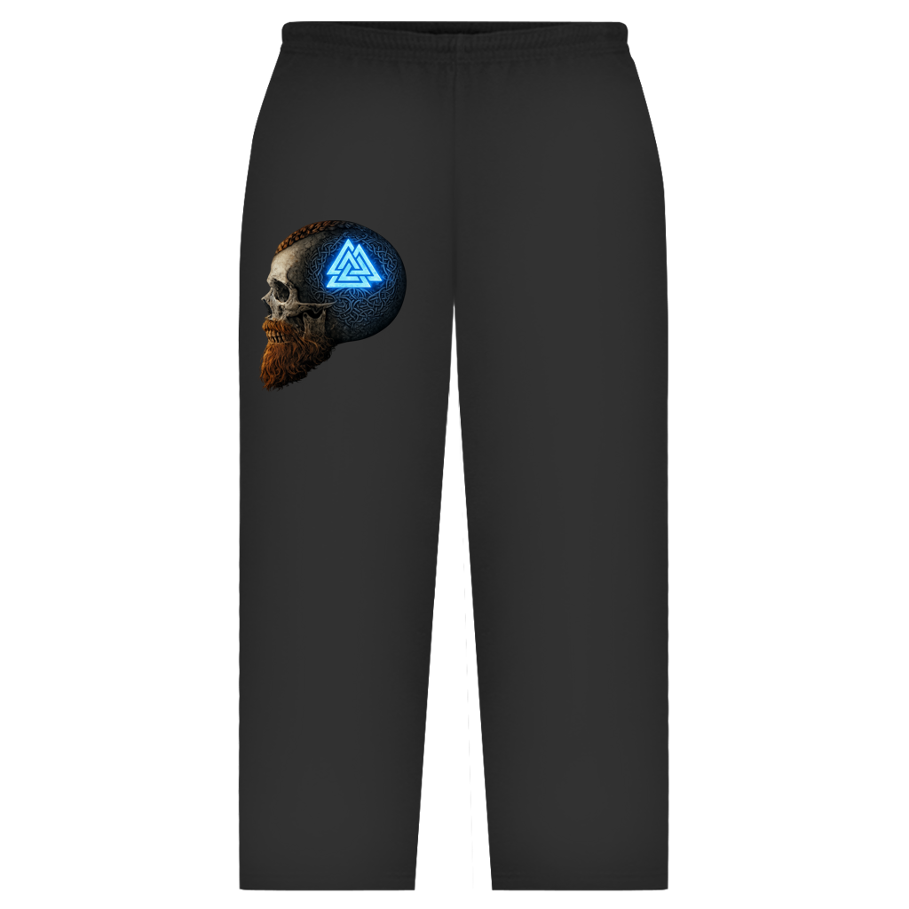 Oversize Sweatpants Leuchtendes Valknut auf alterm Schädel blau