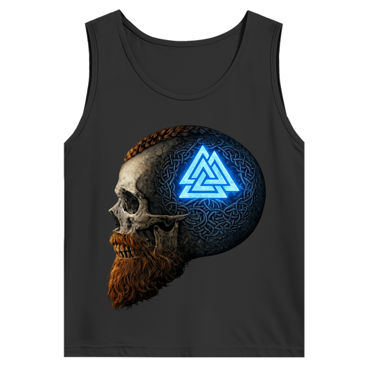 Herren Basic Tank Top Leuchtendes Valknut auf alterm Schädel blau