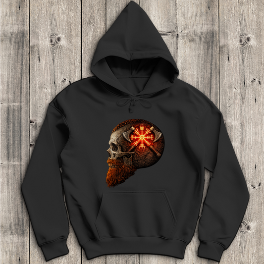 Herren Hoodie Vegvisir mit Äxten und Totenschädel rot