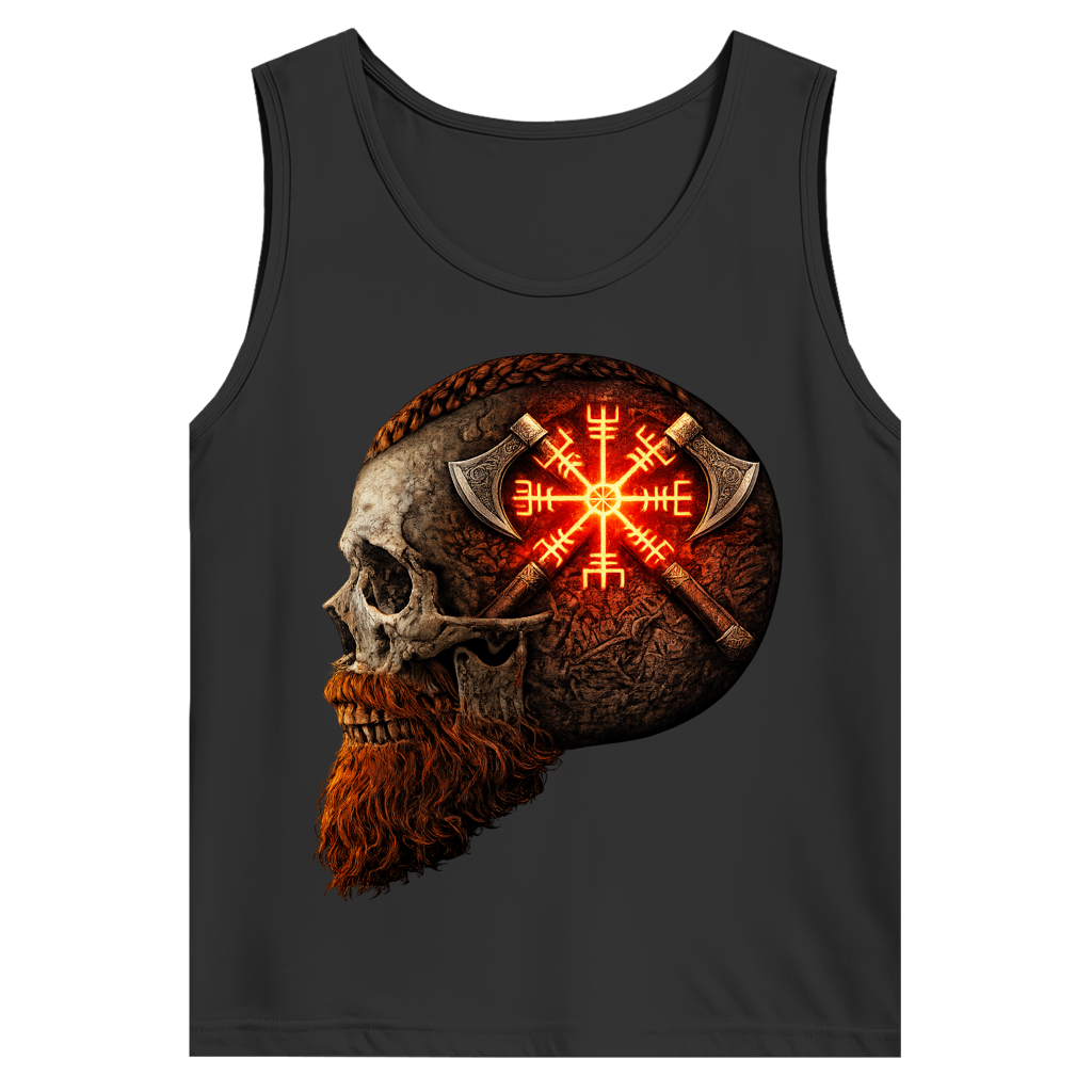 Herren Basic Tank Top Vegvisir mit Äxten und Totenschädel rot