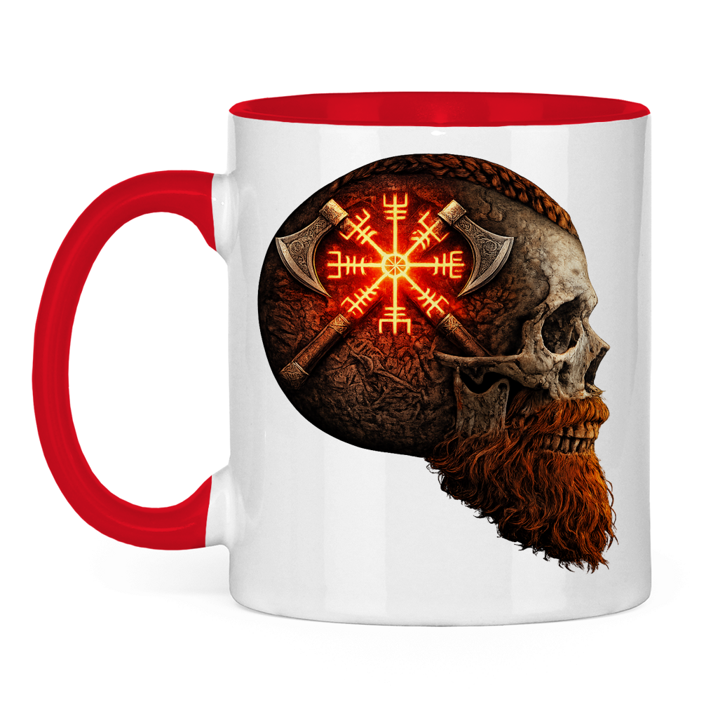Tasse zweifarbig Vegvisir mit Äxten und Totenschädel rot