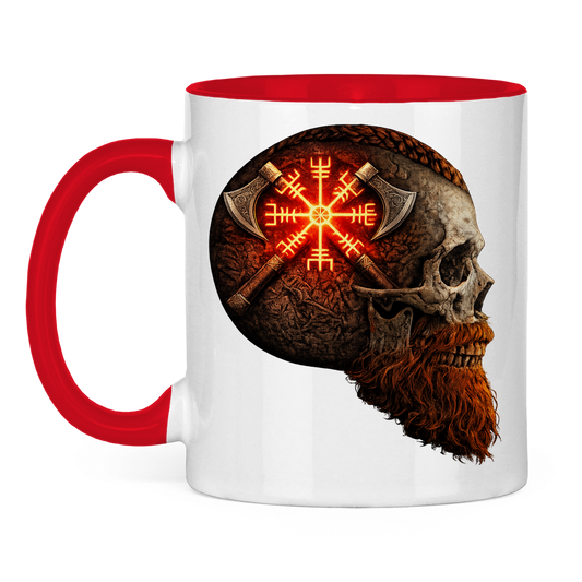 Tasse zweifarbig Vegvisir mit Äxten und Totenschädel rot
