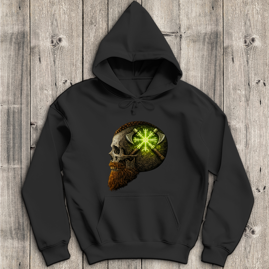 Herren Hoodie Vegvisir mit Äxten und Totenschädel grün