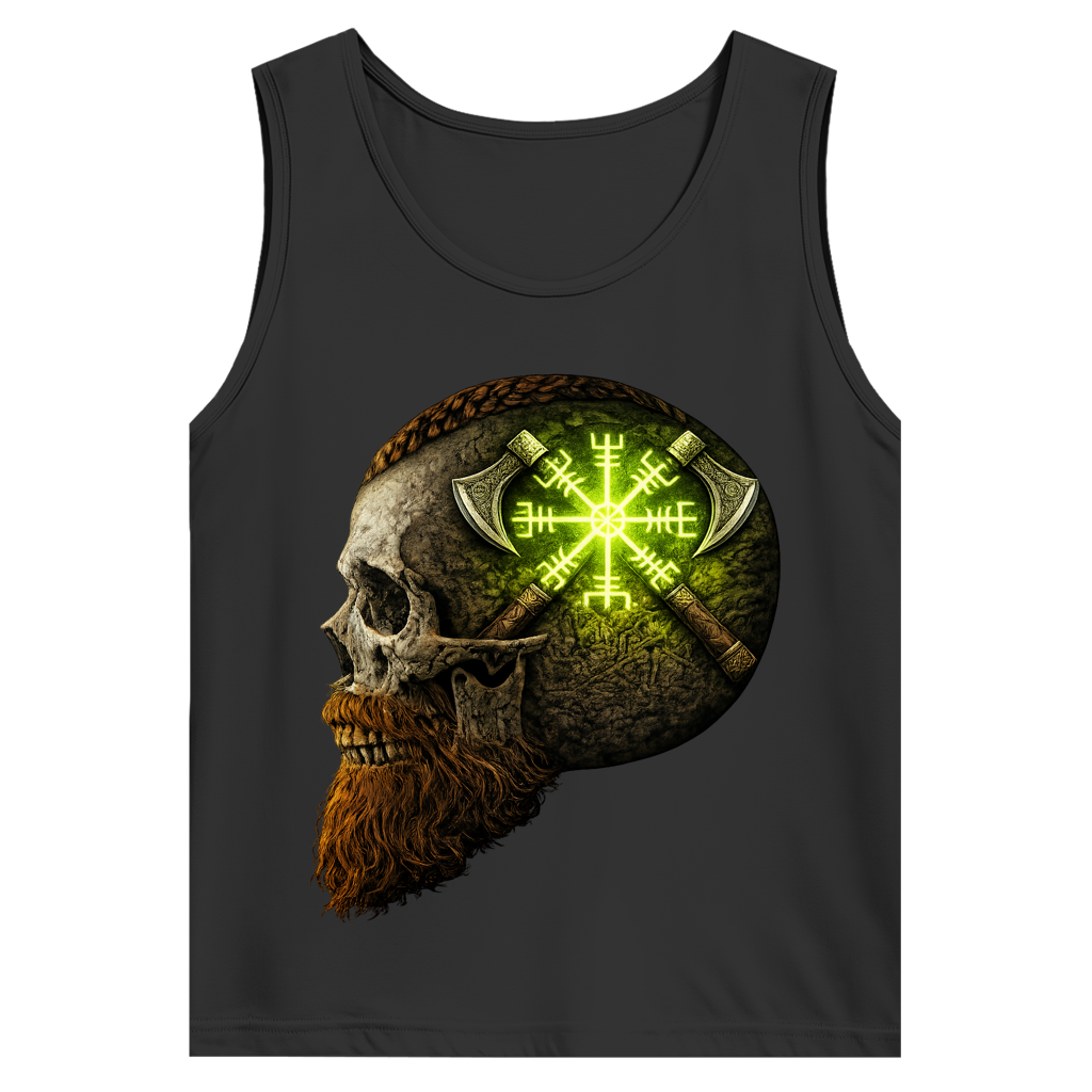 Herren Basic Tank Top Vegvisir mit Äxten und Totenschädel grün