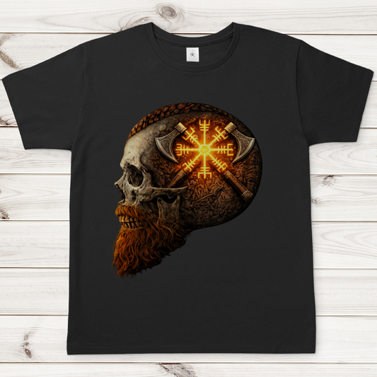 Herren T-Shirt Vegvisir mit Äxten und Totenschädel gelb