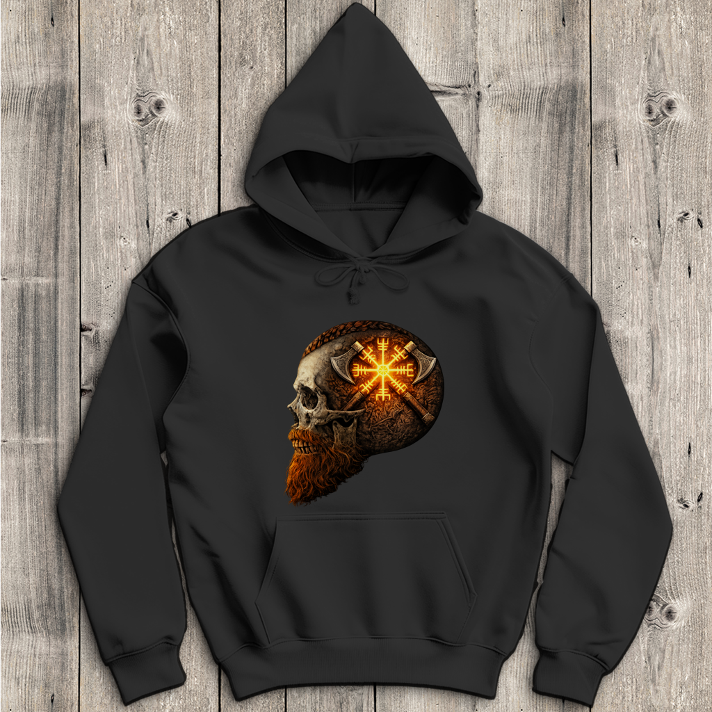 Herren Hoodie Vegvisir mit Äxten und Totenschädel gelb